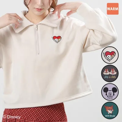 トップス スウェット 長袖 ハニぽか あったか Disney ディズニー 刺繍 ハーフジップ レディース Honeys ハニーズ ディズニー/ハーフジップトップス