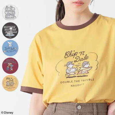 トップス Tシャツ 半袖Tシャツ カットソー 半袖 接触冷感 ハニさら Disney ディズニー レディース SALE Honeys ハニーズ ディズニー/リンガーT