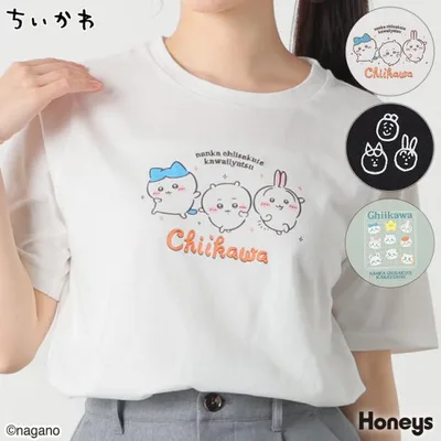 トップス Tシャツ 半袖Tシャツ カットソー 半袖 ちいかわ キャラクター プリント 綿混 クルーネック レディース Honeys ハニーズ ちいかわ/Tシャツ