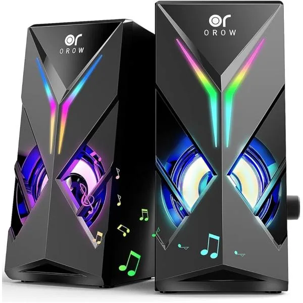 PCスピーカー 10W出力 ゲーミングスピーカー デスクトップスピーカー RGBスピーカー パソコン用( ブラック, 10W)