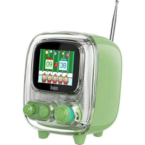 Tiivoo 2 ワイヤレススピーカー 強化された低音 レトロテレビ型 ピクセルアート 可愛い (dark green, green)