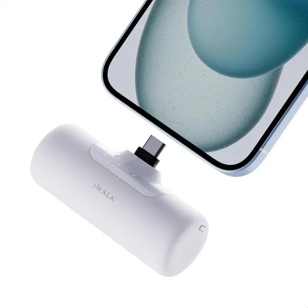 モバイルバッテリー 極小化 USB-C端子一体型 軽量 小型 4500mAh 急速充電 タイプc コードレス (ホワイト, Small)