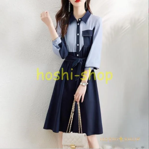 新作 ワンピース レディース ロング シャツワンピース 膝丈 婦人服 無地 ロングワンピース エレガント フォーマル 通勤通学 仕事 ビジネス 二次会 20代30代40代