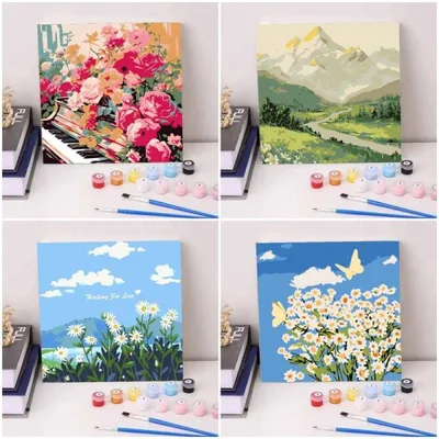 大人の塗り絵 ぬりえ 数字塗り絵 アクリル絵の具 カラーリングブック 花 風景 イラスト 大人 趣味 DIY 960202