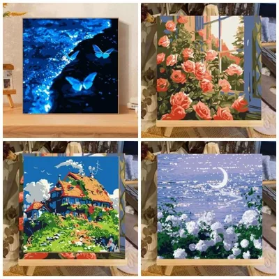 大人の塗り絵 ぬりえ 数字塗り絵 アクリル絵の具 カラーリングブック 花 風景 イラスト 大人 趣味 DIY 970707
