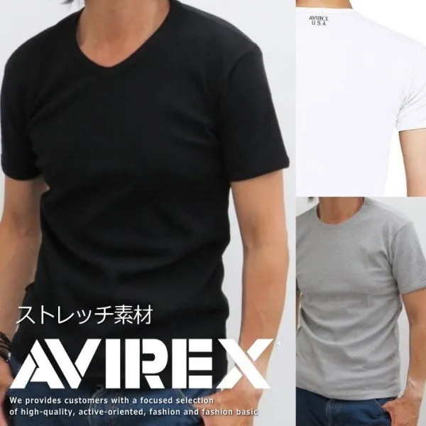 やみつきになる! ストレッチ AVIREX アビレックス Tシャツ メンズ ★REVM NEK 6143501 6143502 Vネック クルーネック 半袖 プレゼント ギフト