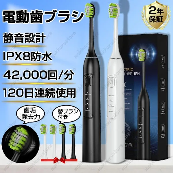 【高性能】電動歯ブラシ 音波歯ブラシ 高速振動 42,000回/分 USB 充電式 IPX8防水 本体+替えブラシ 歯垢除去 虫歯予防 子供 大人 携帯便利 新品 安い 2026最新