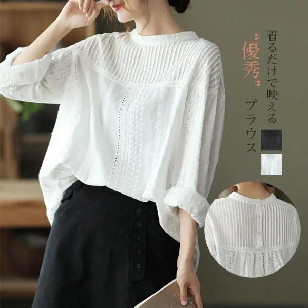 ブラウス レディース シャツブラウス 綿 レース プリーツ 長袖 半袖 きれいめ 春秋夏 tシャツ おしゃれ 重ね着 フォーマル 白シャツ ゆったり カジュアル 爆買