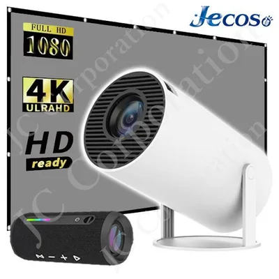 Jecos プロジェクター fire502 + スピーカー T16 + スクリーン セット 家庭用 軽量 天井投影 fullHD 小型 4k ラッピング対応