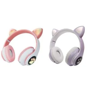 猫耳 ヘッドフォン ワイヤレス ネコ耳 光る マイク 付き Bluetooth対応 オンライン ゲーム 通話 USB充電 7段階調節 ピンク ラベンダー サイズ調整 7段階 両耳
