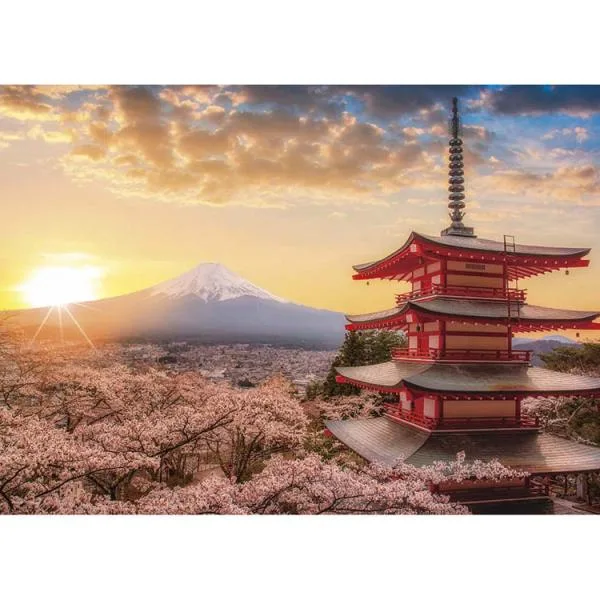ジグソーパズル 500ピース 風景 38×53cm 富士山 山梨 夕景 五重塔 新倉山浅間公園 春 Yanoman パズル 500P 春暁の富士山と桜山梨 05-1023 やのまん