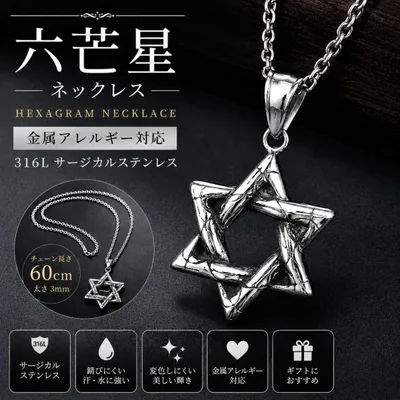 ネックレス メンズ 人気 金属アレルギー対応 316L サージカルステンレス 六芒星 プレゼントに最適