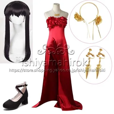 SPY FAMILY スパイファミリー ヨル・フォージャー いばら姫 コスプレ衣装 赤い礼服 バラのドレス パーティー 髪飾り+イヤリング付きcosplay 仮装 イベント