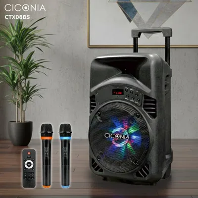 CICONIA トロリースピーカー CTX08BS ワイヤレスマイク 2本付 リモコン Bluetooth LEDライト 音楽再生 カラオケ ポータブルスピーカー PA 送料無料 爆買