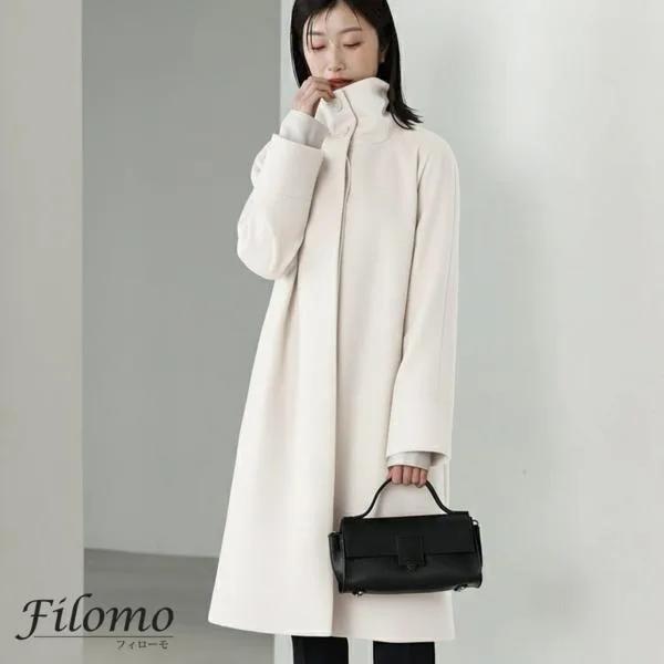 コート レディース ロング スタンドカラー カシミヤブレンド ウールコート ブランド Filomo 秋 冬 黒 アウター ラグラン ゆったり ギフト (02000319r)