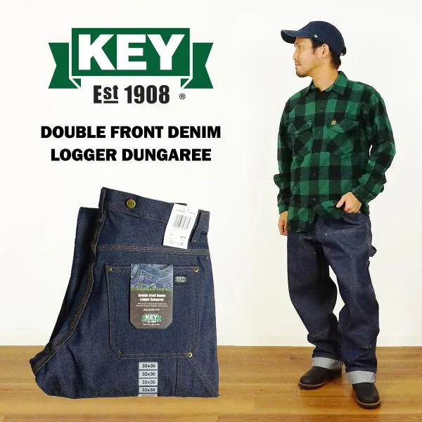 キー KEY ダブルフロント デニム ロガー ダンガリー パンツ | 447-41 メンズ W30-W42 L30-L32 ダブルニー ペインターパンツ カーペンターパンツ ワークパンツ