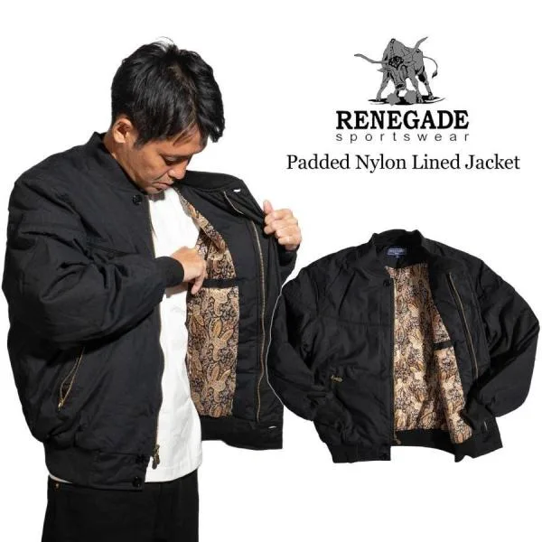 レネゲードスポーツウエア RENEGADE sportswear パデッドナイロンラインド ダービージャケット | ブルゾン ショート丈 ブラック ペイズリー