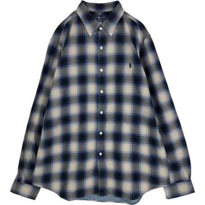 古着 ラルフローレン POLO RALPH LAUREN CLASSIC FIT オンブレチェック 長袖 ボタンダウン フランネルチェックシャツ /eaa458263