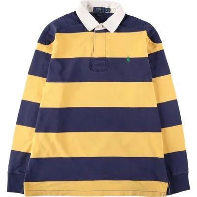 古着 ラルフローレン Ralph Lauren POLO RALPH LAUREN CUSTOM FIT ボーダー柄 長袖 ラガーシャツ メンズL相当 /eaa648946