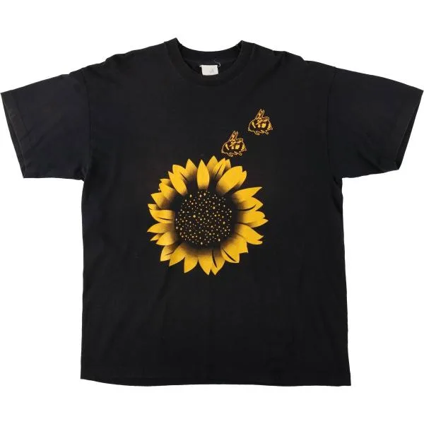 Old clothes 90's sunflower pattern art T-shirt men's L equivalent vintage /eaa661620