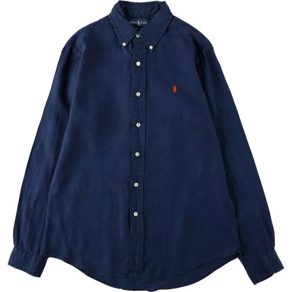 古着 ラルフローレン Ralph Lauren CUSTOM FIT 長袖 リネン ボタンダウンシャツ メンズM相当 /eaa664605