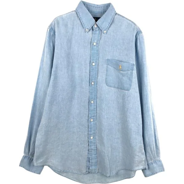 古着 ラルフローレン Ralph Lauren 長袖 リネン ボタンダウンシャツ メンズM相当 /eaa668190