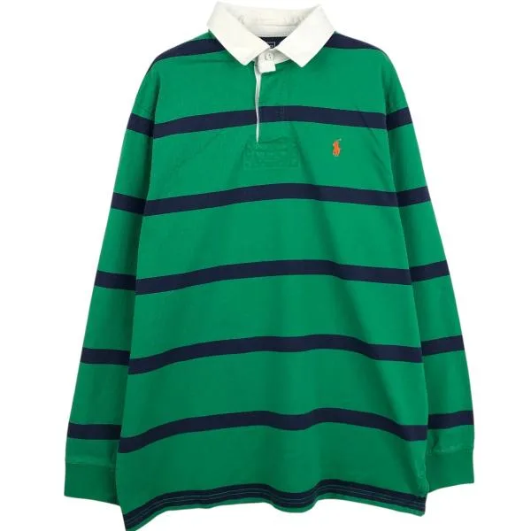 古着 ラルフローレン Ralph Lauren POLO by Ralph Lauren ボーダー柄 長袖 ラガーシャツ メンズL相当 /eaa668809