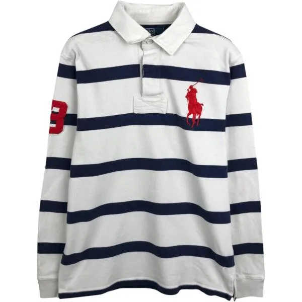 古着 ラルフローレン Ralph Lauren POLO by Ralph Lauren CUSTOM FIT ビッグポニー ボーダー柄 長袖 ラガーシャツ メンズM相当 /eaa668852