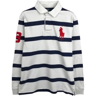 古着 ラルフローレン Ralph Lauren POLO by Ralph Lauren CUSTOM FIT ビッグポニー ボーダー柄 長袖 ラガーシャツ メンズM相当 /eaa668852