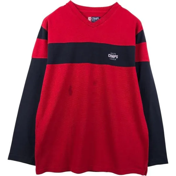古着 ラルフローレン Ralph Lauren CHAPS チャップス Vネック サーマルロンT ワッフル メンズM相当 /eaa672885
