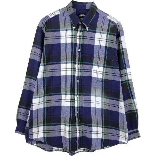 古着 ステューシー STUSSY 長袖 ボタンダウン ライトネルチェックシャツ オーストラリア製 メンズL相当 /eaa674943