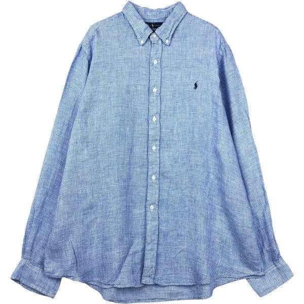 古着 ラルフローレン Ralph Lauren OCEAN WASH LINEN 千鳥格子柄 長袖 リネン ボタンダウンシャツ メンズXXL相当 /eaa676652