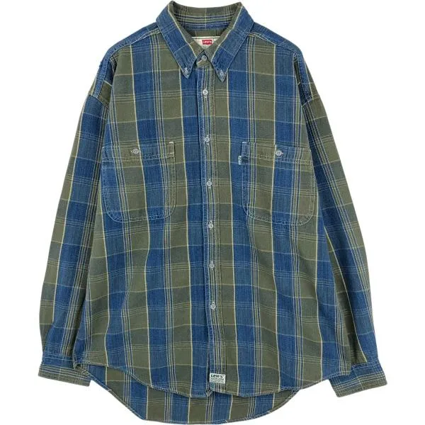古着 90~00年代 リーバイス Levi's チェック柄 長袖 ボタンダウン ライトネルチェックシャツ メンズL相当 ヴィンテージ /eaa677070