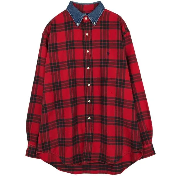 古着 ラルフローレン Ralph Lauren POLO by Ralph Lauren 長袖 ボタンダウン フランネルチェックシャツ メンズM相当 /eaa677108