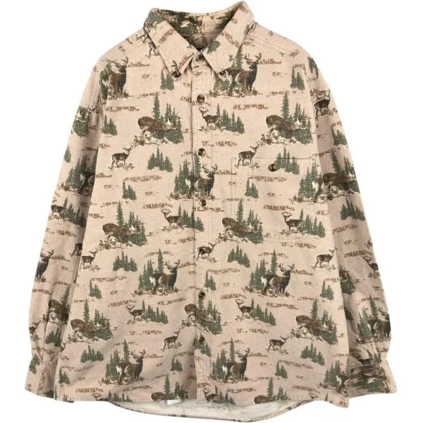 古着 カベラス Cabelas アニマル柄 長袖 ボタンダウン フランネルシャツ メンズL相当 /eaa682229