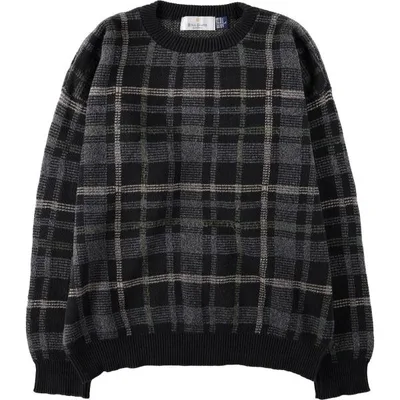 古着 90年代 BILL BLASS チェック柄 コットンニットセーター USA製 メンズL相当 ヴィンテージ /eaa682383