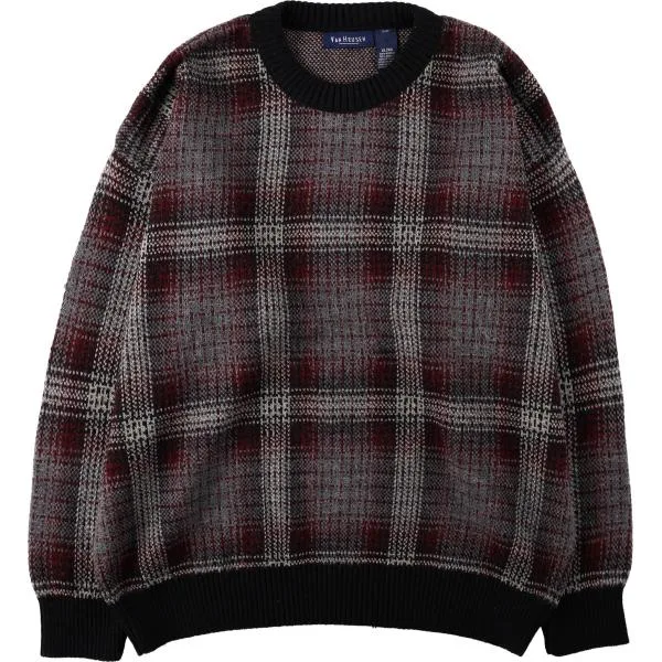 古着 VAN HEUSEN チェック柄 アクリルニットセーター メンズXL相当 /eaa682392