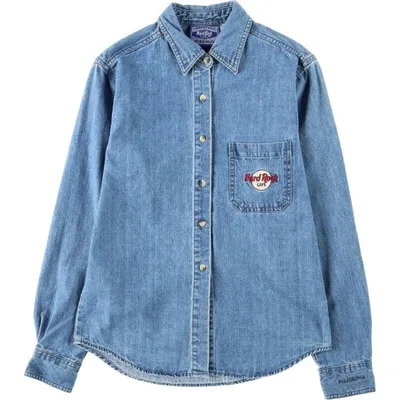 古着 90年代~ HARD ROCK CAFE ハードロックカフェ アドバタイジング 長袖 デニムシャツ レディースM相当 /eaa683113