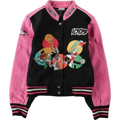 古着 LOT29 LOONEY TUNES ルーニーテューンズ ラインストーン付き レーシングジャケット レディースM相当 /eaa683143