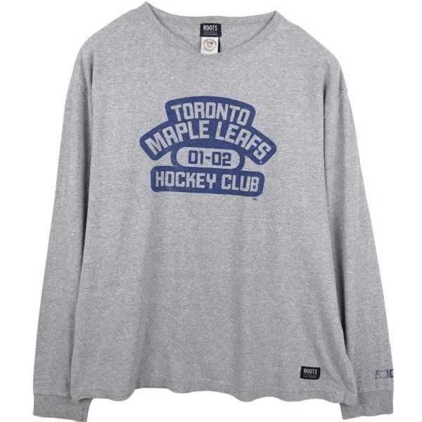 古着 ROOTS NHL TORONTO MAPLE LEAFS トロントメープルリーフス ロングTシャツ ロンT カナダ製 メンズL相当 /eaa685601