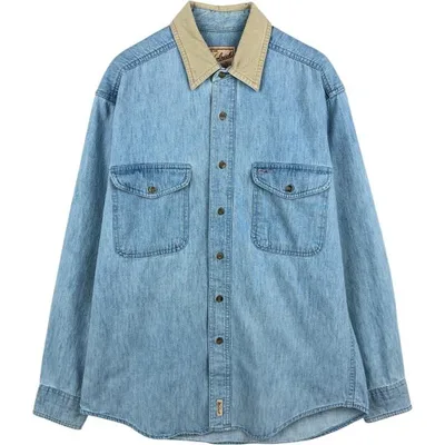 古着 00年代 ウールリッチ WOOLRICH RUGGED OUTDOORWEAR レギュラーカラー 長袖 ボタンダウンデニムシャツ メンズM相当 /eaa685741