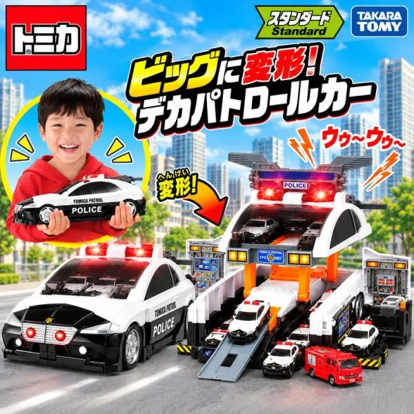デカパトロールカー トミカ ビッグに変形! ミニカー 車 警察 警察署 パトカー 車両 おもちゃ タカラトミー TAKARA TOMY