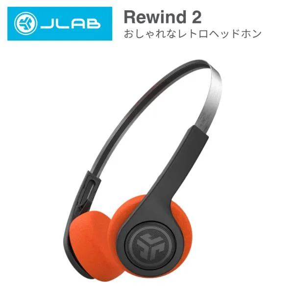 JLab Rewind 2|レトロヘッドホン Bluetooth 軽量 コンパクト ワイヤレス おしゃれ デザイン オレンジ マイク付き ファッション ブラック ジェイラブ