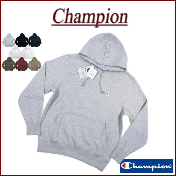 Champion チャンピオン USAコットン トリコロールタグ ワンポイント刺繍 裏毛 無地 プルオーバー スウェットパーカー C3-W101