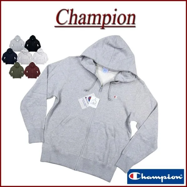 Champion チャンピオン USAコットン トリコロールタグ ワンポイント刺繍 裏毛 無地 ジップ スウェットパーカー C3-W104