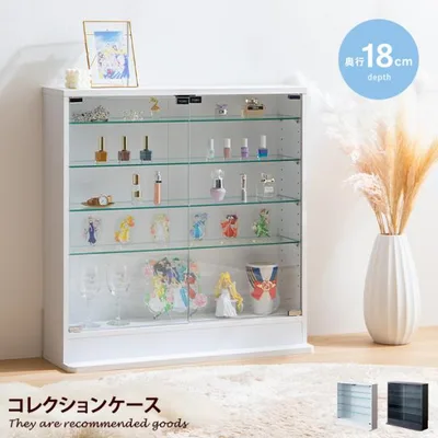 コレクションケース ガラスケース コレクションシェルフ シェルフ 奥行18 ガラス棚 可動棚 強化ガラス コンパクト スリム 収納 幅80 フィギュア おもちゃ
