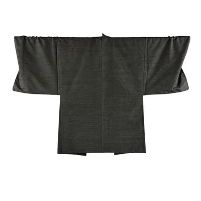 美品 男着物 身丈95cm 裄丈73.5cm L 羽織 紬 灰緑 正絹 名品 中古