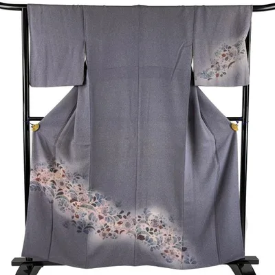 訪問着 身丈160.5cm 裄丈66cm M 袷 辻が花 ぼかし 灰紫 正絹 名品 中古 在庫一掃