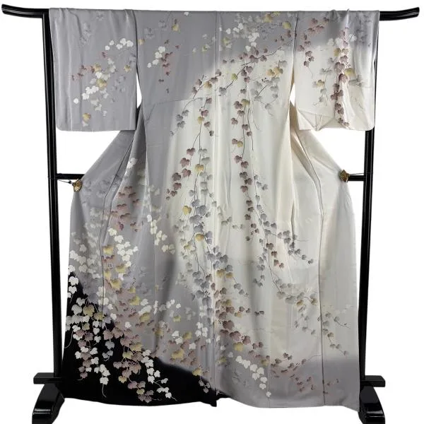 訪問着 身丈166cm 裄丈67.5cm L 袷 蔦 実 染め分け 灰紫 正絹 逸品 中古 在庫一掃
