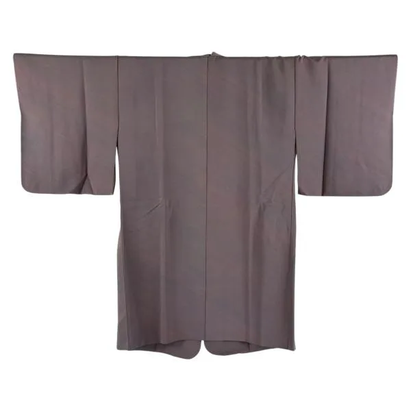 美品 道中着 身丈99cm 裄丈64.5cm M 和装コート 着物衿 斜縞 灰紫 正絹 逸品 中古